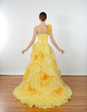 Yellow Ball Gown 3D Flowers _ Size 6 - Vintage Boutique