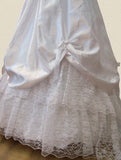 Vintage 80s Wedding Dress White Belle Princess Lace Beading Train UK 10/12 - VintageFairy