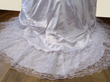 Vintage 80s Wedding Dress White Belle Princess Lace Beading Train UK 10/12 - VintageFairy