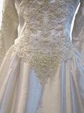 Vintage 80s Wedding Dress White Princess Lace Beading Long Train Bow UK 10 - VintageFairy