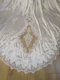 Vintage 80s Wedding Dress White Princess Lace Beading Long Train Bow UK 10 - VintageFairy