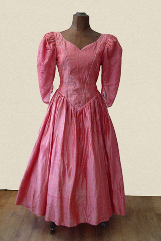 Vintage 90s Bridesmaid Prom Sweetheart Rockabilly Swing Long Raw Silk UK 8/10 - VintageFairy