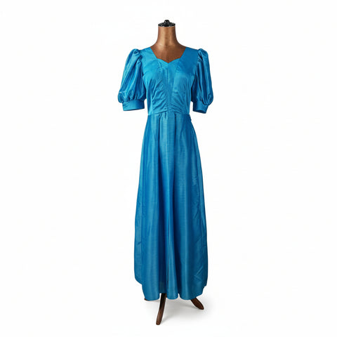 Vintage 70s Maxi Blue Dress _ Size 8