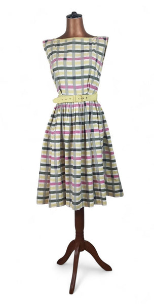 Genuine Vintage 50s Dress Cotton Summer Knee Length Classy Elegant Stripes UK 10 - Vintage Boutique