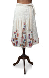 Genuine Vintage 50s Skirt Linen Summer Metallic zip Handmade Geometric UK 10 - Vintage Boutique