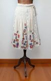 Genuine Vintage 50s Skirt Linen Summer Metallic zip Handmade Geometric UK 10 - Vintage Boutique