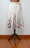 Genuine Vintage 50s Skirt Linen Summer Metallic zip Handmade Geometric UK 10 - Vintage Boutique