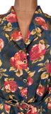 Vintage 60s Dress Mod Secretary Collared Belted Floral Satin Midi Handmade UK 20 - Vintage Boutique