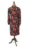 Vintage 60s Dress Mod Secretary Collared Belted Floral Satin Midi Handmade UK 20 - Vintage Boutique