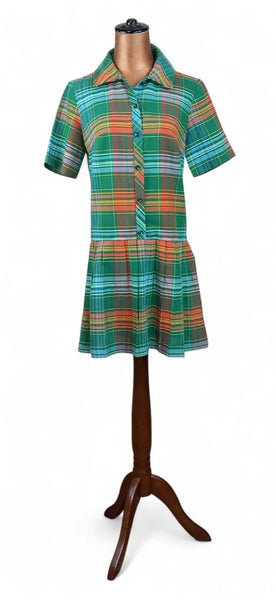 Vintage 60s Dress Semi - sheer Gauze Cotton Knee Length Stripes Handmade UK 10 - Vintage Boutique