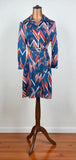 Vintage 60s Dress Skater Secretary Mod GoGo Knee Length Satin Geometric UK 10 - Vintage Boutique