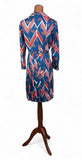 Vintage 60s Dress Skater Secretary Mod GoGo Knee Length Satin Geometric UK 10 - Vintage Boutique