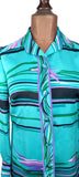 Vintage 60s Shirt Dress Mod Secretary Collared Midi Stripes Floral Midi UK 12 - Vintage Boutique