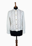 Vintage 70s 80s Shirt Blouse Elegant Classy Traditional Folk Lace Trims - UK 12 - Vintage Boutique