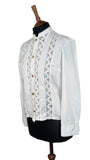 Vintage 70s 80s Shirt Blouse Elegant Classy Traditional Folk Lace Trims - UK 12 - Vintage Boutique