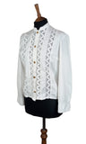 Vintage 70s 80s Shirt Blouse Elegant Classy Traditional Folk Lace Trims - UK 12 - Vintage Boutique