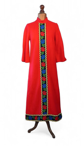 Vintage 70s Dress Long Maxi Hippie Boho Retro Traditional Folk Winter UK 14 - Vintage Boutique