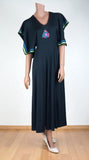 Vintage 70s Dress Long Maxi Hippie Retro Quirky Batwing Black Stripes UK 12 - Vintage Boutique