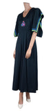Vintage 70s Dress Long Maxi Hippie Retro Quirky Batwing Black Stripes UK 12 - Vintage Boutique
