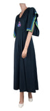 Vintage 70s Dress Long Maxi Hippie Retro Quirky Batwing Black Stripes UK 12 - Vintage Boutique