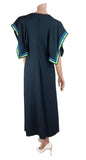 Vintage 70s Dress Long Maxi Hippie Retro Quirky Batwing Black Stripes UK 12 - Vintage Boutique