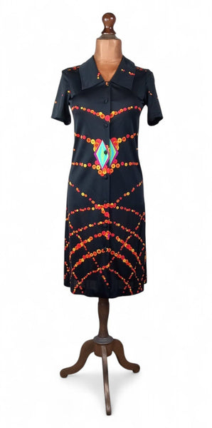 Vintage 70s Shirt Dress Mod Secretary Collared Boho Summer Midi Quirky UK 10 - Vintage Boutique