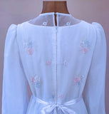 Vintage 70s Wedding Dress Boho Classy Long Maxi White Sheer Chiffon UK 14 - Vintage Attic