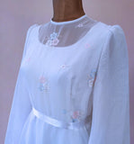 Vintage 70s Wedding Dress Boho Classy Long Maxi White Sheer Chiffon UK 14 - Vintage Attic