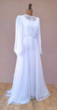 Vintage 70s Wedding Dress Boho Classy Long Maxi White Sheer Chiffon UK 14 - Vintage Attic