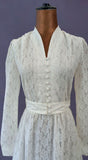 Vintage 70s Wedding Dress Boho Timeless Lace Classy Elegant Long Maxi Ivory UK 6 - Vintage Attic