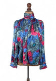 Vintage 80s Blouse Elegant Classy Elegant Floaty Satin Silky Floral UK 10/12 - Vintage Boutique