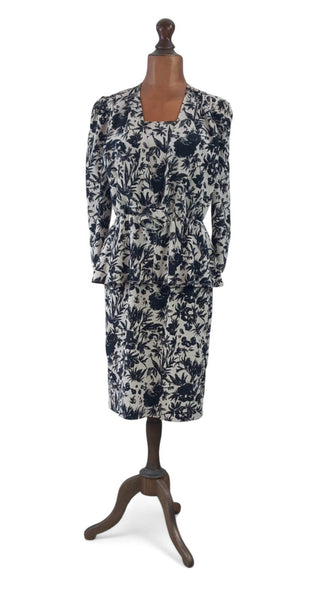 Vintage 80s Day Dress Casual Day Mod Secretary Floral Classy Elegant UK 10/12 - Vintage Boutique