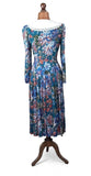 Vintage 80s Day Dress Casual Day Mod Traditional Folk Collar Floral Midi UK 10 - Vintage Boutique