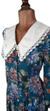 Vintage 80s Day Dress Casual Day Mod Traditional Folk Collar Floral Midi UK 10 - Vintage Boutique