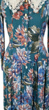 Vintage 80s Day Dress Casual Day Mod Traditional Folk Collar Floral Midi UK 10 - Vintage Boutique