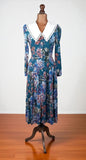 Vintage 80s Day Dress Casual Day Mod Traditional Folk Collar Floral Midi UK 10 - Vintage Boutique