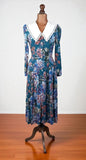 Vintage 80s Day Dress Casual Day Mod Traditional Folk Collar Floral Midi UK 10 - Vintage Boutique