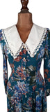 Vintage 80s Day Dress Casual Day Mod Traditional Folk Collar Floral Midi UK 10 - Vintage Boutique