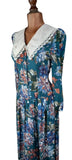 Vintage 80s Day Dress Casual Day Mod Traditional Folk Collar Floral Midi UK 10 - Vintage Boutique