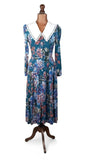 Vintage 80s Day Dress Casual Day Mod Traditional Folk Collar Floral Midi UK 10 - Vintage Boutique