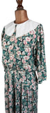 Vintage 80s Day Dress Casual Day Mod Traditional Folk Collar Floral Midi UK 16 - Vintage Boutique