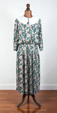 Vintage 80s Day Dress Casual Day Mod Traditional Folk Collar Floral Midi UK 16 - Vintage Boutique