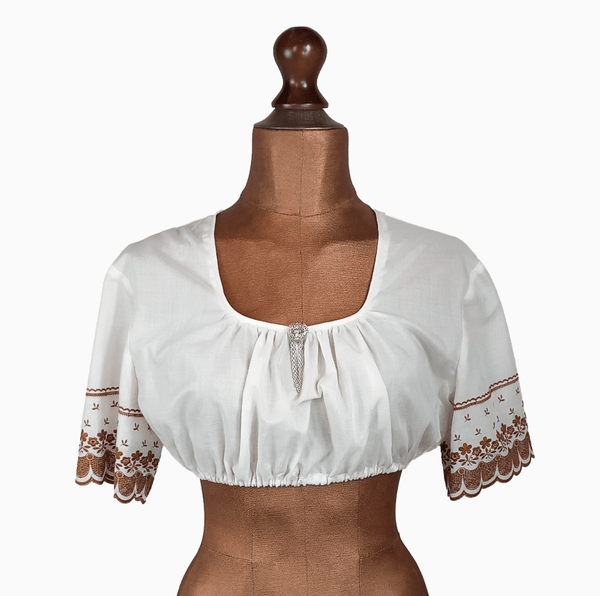 Vintage 80s Dirndl Blouse Traditional Folk Cottage Chic Embroidery - UK 10/12 - Vintage Boutique