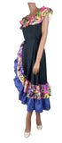 Vintage 80s Dress Dance Swing Party Prom Flamenco Colourful Flounces - UK 8 - Vintage Boutique