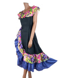 Vintage 80s Dress Dance Swing Party Prom Flamenco Colourful Flounces - UK 8 - Vintage Boutique