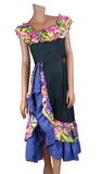 Vintage 80s Dress Dance Swing Party Prom Flamenco Colourful Flounces - UK 8 - Vintage Boutique