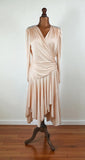 Vintage 80s Dress Elegant Classy Cocktail Jersey Drape Ruchings Sequins - UK 10 - Vintage Boutique
