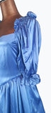 Vintage 80s Prom Ball Gown Princess Dress Fluid Satin Ruffles Flounces Bows UK 6 - Vintage Boutique