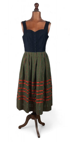 Vintage 90s Dirndl Dress Traditional Country Bavarian Oktoberfest Gingham UK 14 - Vintage Boutique