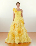 Yellow Ball Gown 3D Flowers _ Size 6 - Vintage Boutique